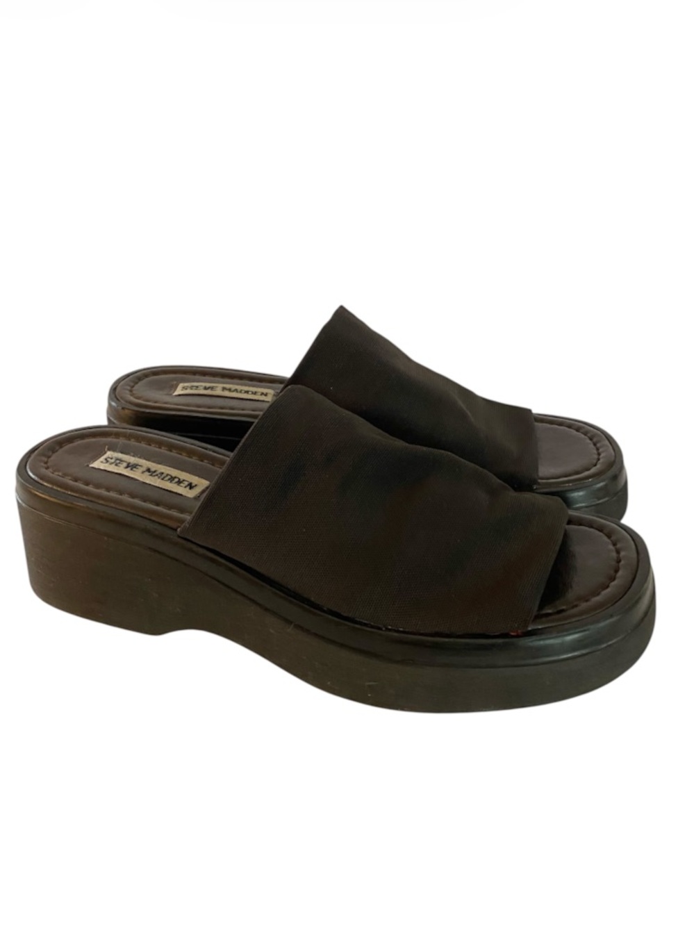 Y2K Steve Madden Sling 30 Stretch Knit Platform Slides Sandals Dark Brown Size 9 - Picture 3 of 10